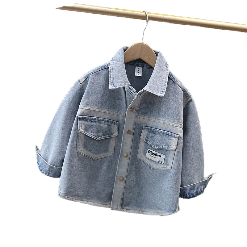 Spring Autumn Fashion Baby Boy Denim Jacket with Front Pocket Infant Child Casual Jeans Coat Outfit Kids Cool Streetwear Clothes