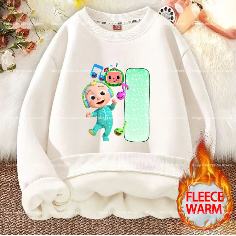 Cocomelons Kids Sweatshirts Anime Printed Letter A-Z Pullovers with Fleece Hoodies Boys Girls Children Crew Neck Clothes Gift
