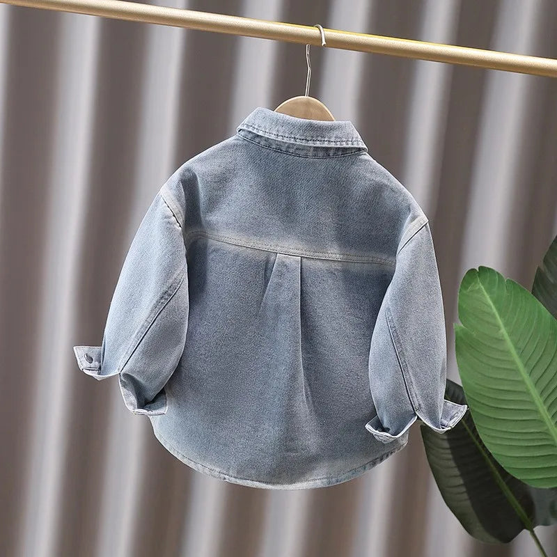Spring Autumn Fashion Baby Boy Denim Jacket with Front Pocket Infant Child Casual Jeans Coat Outfit Kids Cool Streetwear Clothes