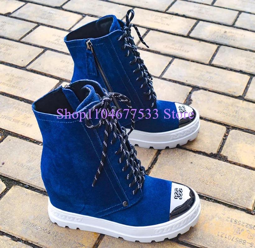 Blue Denim Platform Woman Ankle Boots Fashion 10cm Increasing Wedge Heel Lady Short Boots Female Jeans Casual Shoes