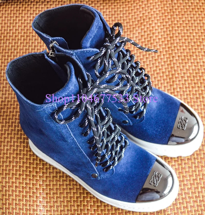 Blue Denim Platform Woman Ankle Boots Fashion 10cm Increasing Wedge Heel Lady Short Boots Female Jeans Casual Shoes