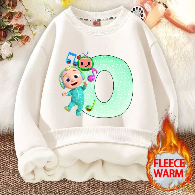 Cocomelons Kids Sweatshirts Anime Printed Letter A-Z Pullovers with Fleece Hoodies Boys Girls Children Crew Neck Clothes Gift
